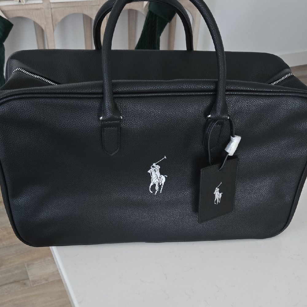 New Polo Ralph Lauren Black Duffel Bag Trvl Weeker Bag Strap & Luggage Tag - Picture 2 of 8